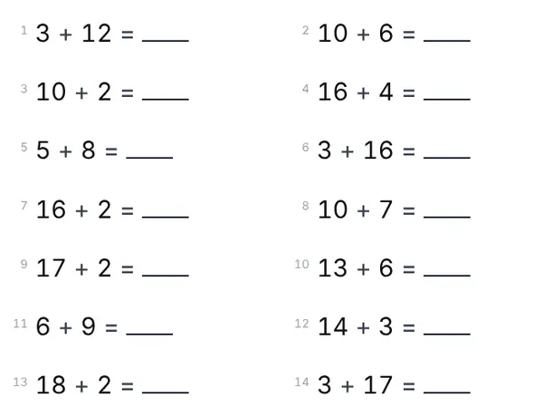 Example: Addition within 20