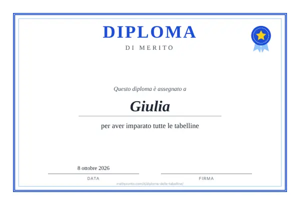 Esempio: Diploma delle tabelline