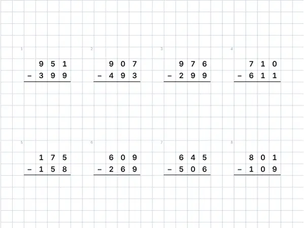 Exemple : Soustractions posées