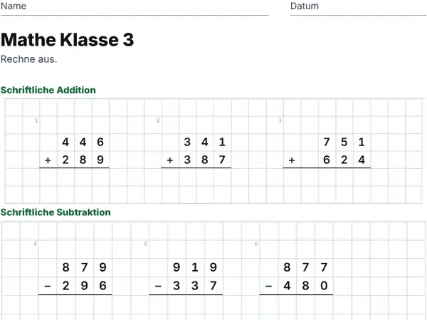 Beispielblatt: Klasse 3