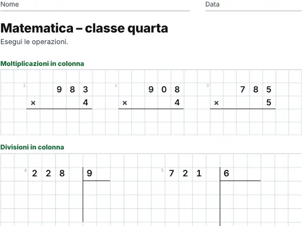 Esempio: Classe quarta