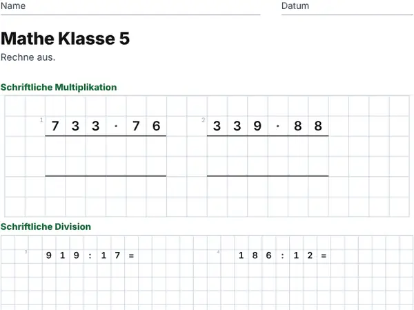 Beispielblatt: Klasse 5