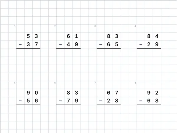 Exemple : Soustractions avec retenue