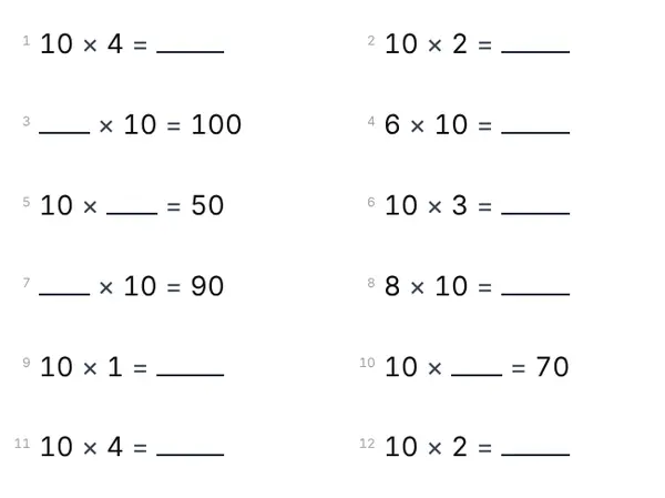 Exemple : Table de 10