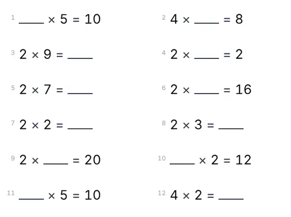 Exemple : Table de 2