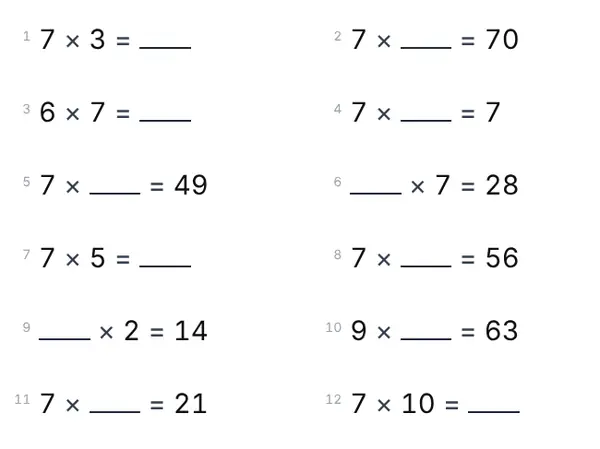 Ejemplo: Tabla del 7