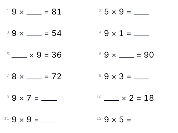 Ejemplo: Tabla del 9