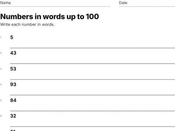 Example: Numbers in words
